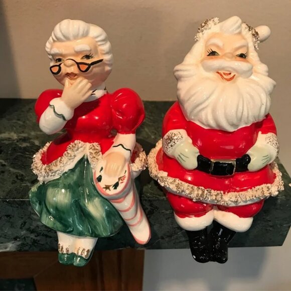 Lefton Spaghetti Trim Santa & Mrs Claus Shelf Sitters - set of 2 - Picture 2 of 16